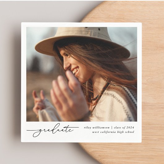 スタイリッシュモダン卒業生の手書きスクリプト写真 スタンダードカクテルナプキン