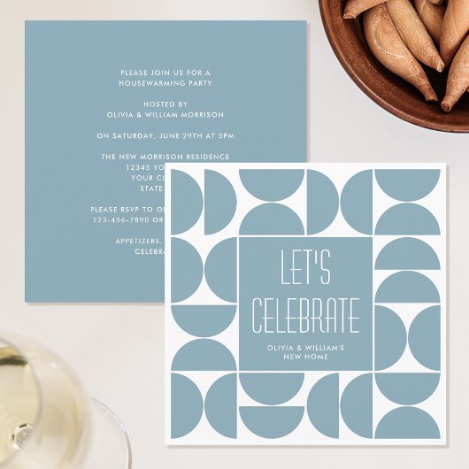 スタイリッシュモダン引っ越し祝いパーティーパーティーブルー招待状 招待状