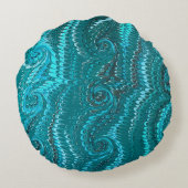 スタイリッシュモダン抽象芸術ブルー渦巻き大理石パターン ラウンドクッション (裏面)