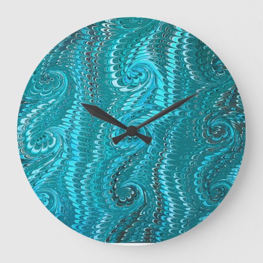 スタイリッシュモダン抽象芸術ブルー渦巻き大理石パターン ラージ壁時計 (正面)