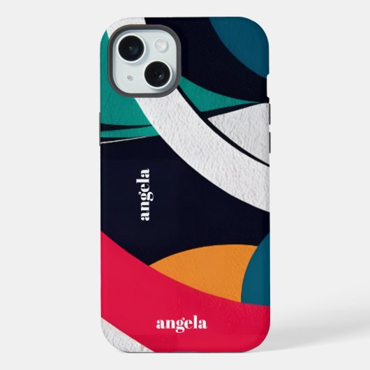 スタイリッシュモダン抽象芸術幾何ティール（緑がかった色）、青、赤 iPhoneケース (裏面)