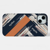 スタイリッシュモダン抽象芸術幾何学的オレンジ色ブラック iPhoneケース (裏面横)