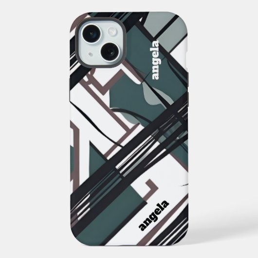 スタイリッシュモダン抽象芸術表現者グリーンブラック iPhoneケース (裏面)