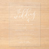 スタイリッシュモダン白結婚文字 アクリル招待状 (正面)