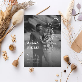 スタイリッシュモダン白黒結婚写真 招待状