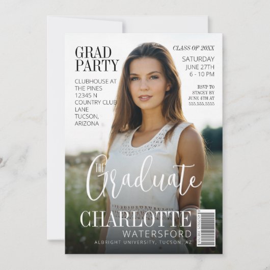 スタイリッシュモダン研究誌カバー卒業パーティー 招待状 (正面)