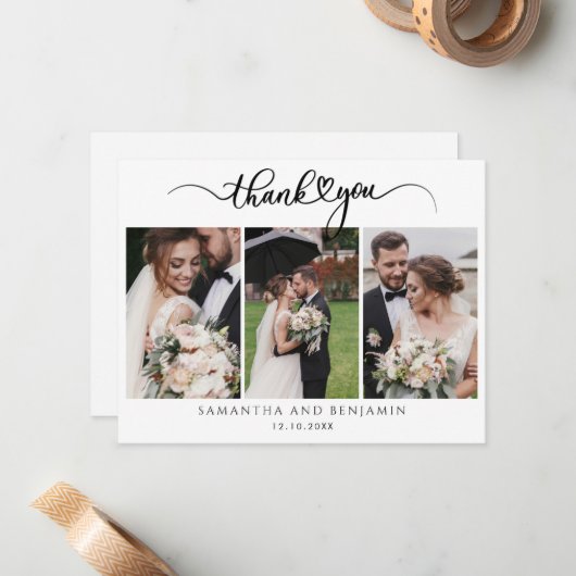 スタイリッシュモダン結婚の3枚の写真 ノートカード (正面/裏面インサイチュ)