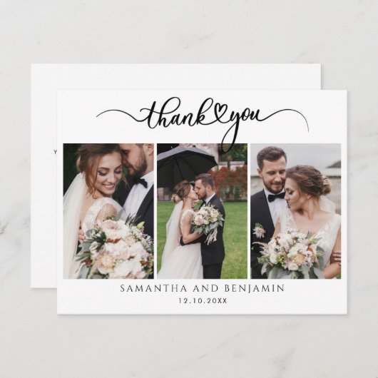 スタイリッシュモダン結婚の3枚の写真 ノートカード (正面/裏面)