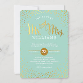 スタイリッシュモダン結婚小金ゴールド紙吹雪ミント 招待状