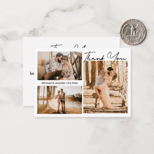 スタイリッシュモダン結婚感謝していの3枚の写真が集まる ノートカード (正面/裏面インサイチュ)