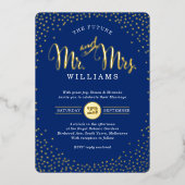 スタイリッシュモダン結婚紙吹雪ネイビー・ブルー・金ゴールド 箔招待状 (正面)