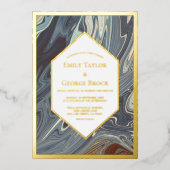 スタイリッシュモダン絵画抽象芸術結婚金ゴールド 箔招待状 (正面)