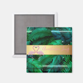 スタイリッシュモダン葉Tropical Palm Flamingos マグネット (正面/裏面)