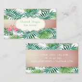 スタイリッシュモダン葉Tropical Palm Flamingos 名刺 (正面/裏面)