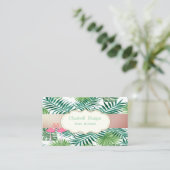 スタイリッシュモダン葉Tropical Palm Flamingos 名刺 (スタンド正面)