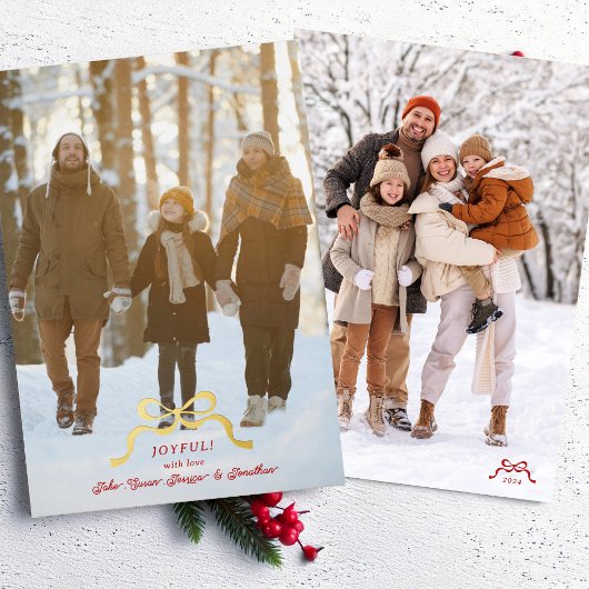 スタイリッシュモダン金ゴールドのクリスマスボウ写真 箔シーズンカード