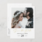 スタイリッシュモダン金ゴールドスクリプト写真の保存日付 案内ポストカード (正面/裏面)