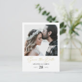 スタイリッシュモダン金ゴールドスクリプト写真の保存日付 案内ポストカード (スタンド正面)