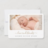 スタイリッシュモダン金ゴールドスクリプト写真ベビーシャワー サンキューカード (正面)