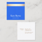 スタイリッシュモダン金ゴールドストライプブルー スクエア名刺 (正面/裏面)