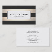 スタイリッシュモダン金ゴールドストライプ黒 名刺 (正面/裏面)