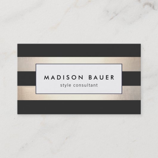 スタイリッシュモダン金ゴールドストライプ黒 名刺 (正面)