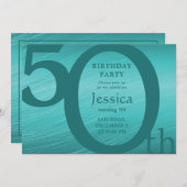スタイリッシュモダン金ゴールド及びティール（緑がかった色）誕生日招待状 招待状 (正面/裏面)