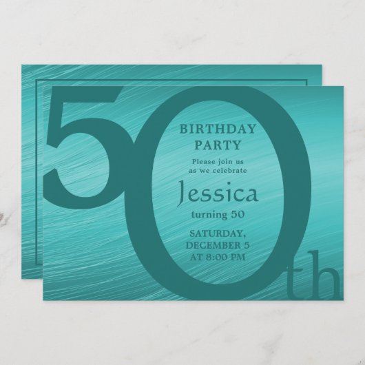 スタイリッシュモダン金ゴールド及びティール(緑がかった色)誕生日招待状 招待状 (正面/裏面)
