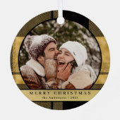 スタイリッシュモダン金ゴールド格子模様のクリスマスカップル写真 メタルオーナメント (裏面)