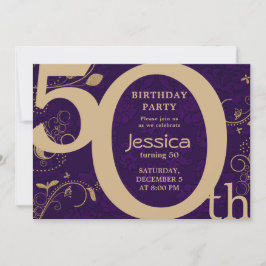 スタイリッシュモダン金ゴールド紫誕生日招待状 招待状