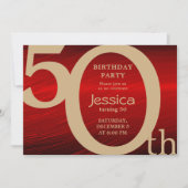 スタイリッシュモダン金ゴールド赤誕生日招待状 招待状 (正面)