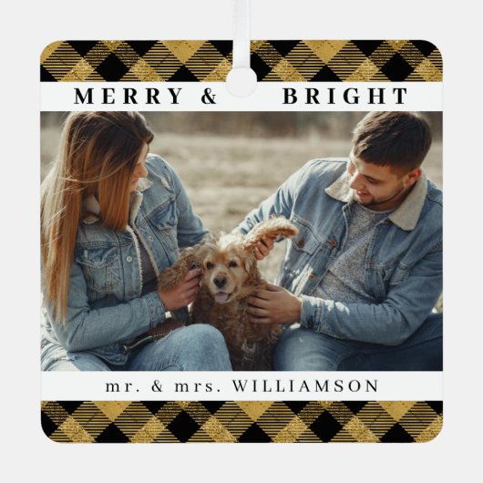 スタイリッシュモダンChristmas Mr. and Mrs Coule Photo メタルオーナメント (正面)