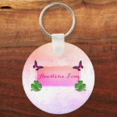 スタイリッシュモダンPink Buterfly, Green Clover キーホルダー (正面)