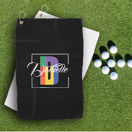 スタイリッシュモノグラムのイニシャル色の文字D黒 ゴルフタオル