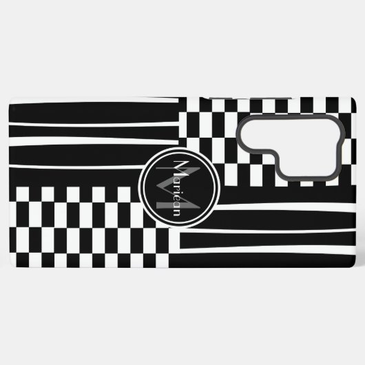 スタイリッシュモノグラムのチェックとストライプ検査 SAMSUNG GALAXYケース (裏面横)