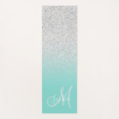 スタイリッシュモノグラムのティール（緑がかった色）グラデーションパーソナライズされた青 ヨガマット (正面)
