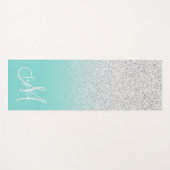 スタイリッシュモノグラムのティール（緑がかった色）グラデーションパーソナライズされた青 ヨガマット (正面(横))