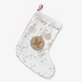 スタイリッシュモノグラムの茶色と灰色の雪 スモールクリスマスストッキング
