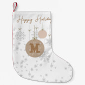 スタイリッシュモノグラムの茶色と灰色の雪 スモールクリスマスストッキング (正面)