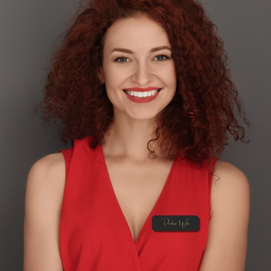 スタイリッシュモノグラムモダン黒ミニマル金ゴールドスクリプト 名札