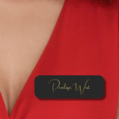 スタイリッシュモノグラムモダン黒ミニマル金ゴールドスクリプト 名札