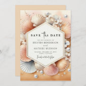 スタイリッシュユニークビーチ結婚式 セーブザデート (正面/裏面)