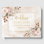スタイリッシュライトピンク金ゴールド秋の水の色結婚の ゲストブック (正面)