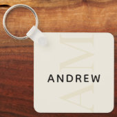 スタイリッシュライトベージュモノグラムと名前 キーホルダー (正面)