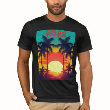 スタイリッシュリラックスレトロトロピカルサンセットTシャツ