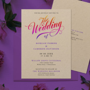 スタイリッシュレインボーカラーの結婚式カリグラフィースクリプト 招待状