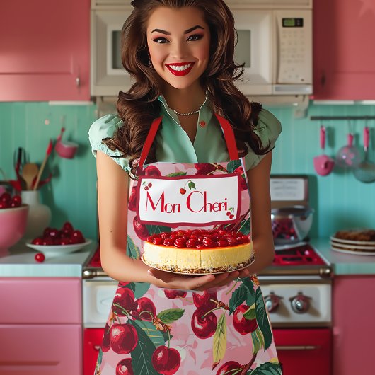 スタイリッシュレトロ'さくらんぼポップ・アートの'ピンクパーソナライズされた エプロン