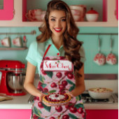 スタイリッシュレトロ'さくらんぼポップ・アートの'ピンクパーソナライズされた エプロン