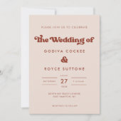 スタイリッシュレトロなピーチ結婚ピンク 招待状 (正面)