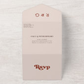 スタイリッシュレトロな桃結婚色 オールインワン招待状 (外側)